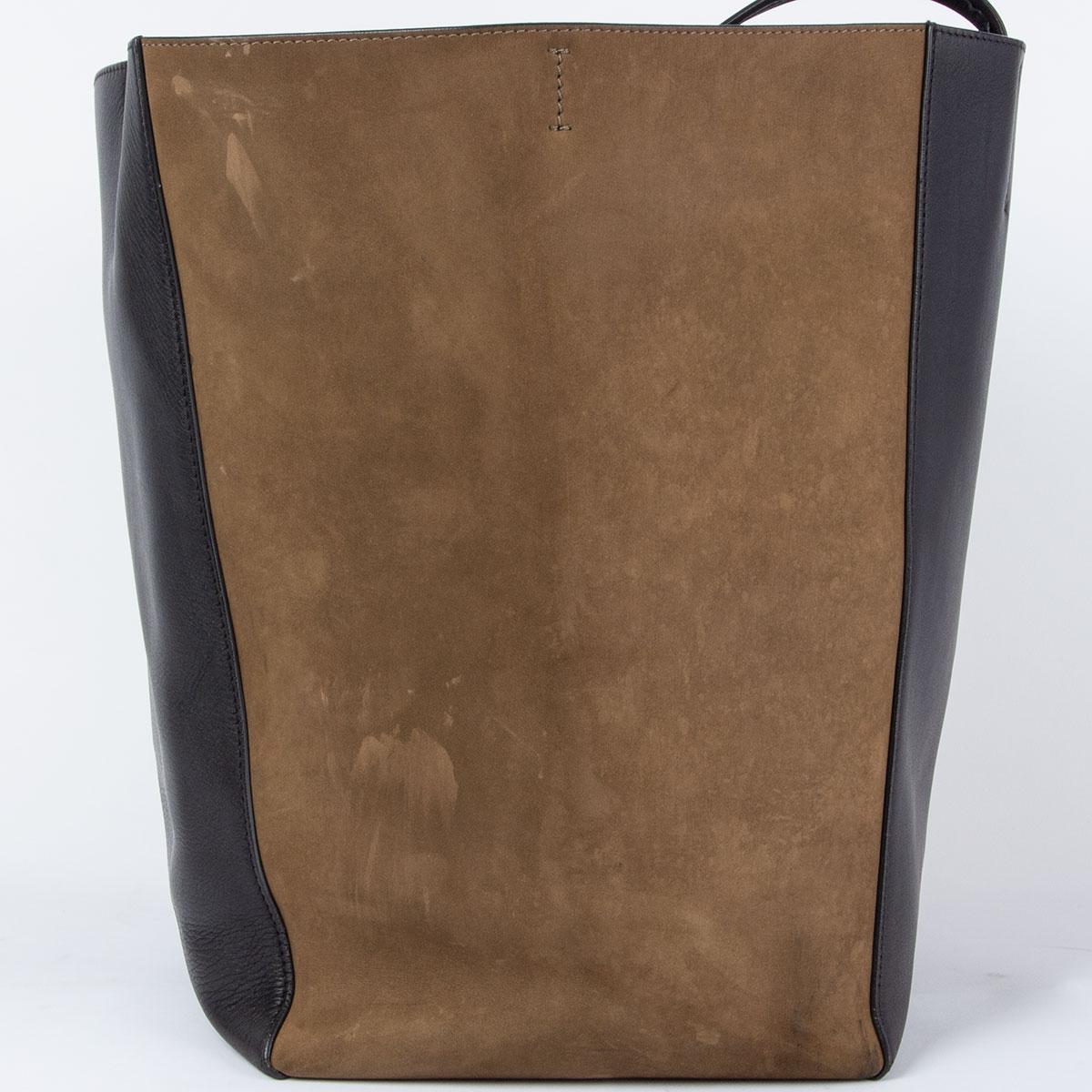 Black CELINE black leather & olive suede HORIZONTAL CABAS PHANTOM MEDIUM Tote Bag