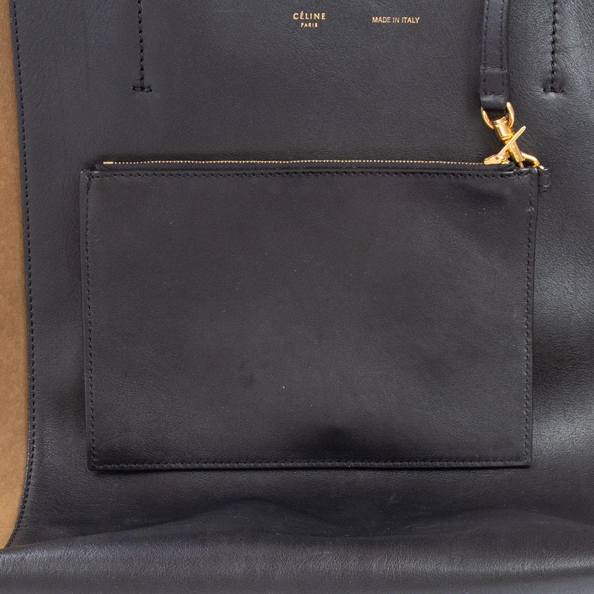 CELINE black leather & olive suede HORIZONTAL CABAS PHANTOM MEDIUM Tote Bag In Good Condition In Zürich, CH