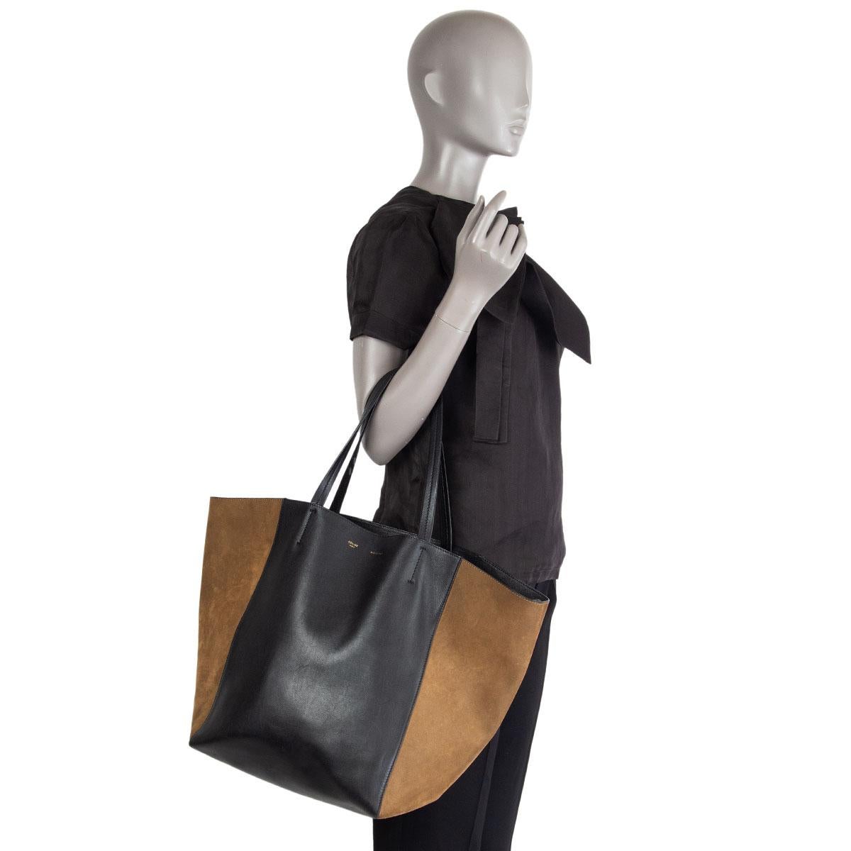 CELINE black leather & olive suede HORIZONTAL CABAS PHANTOM MEDIUM Tote Bag 1