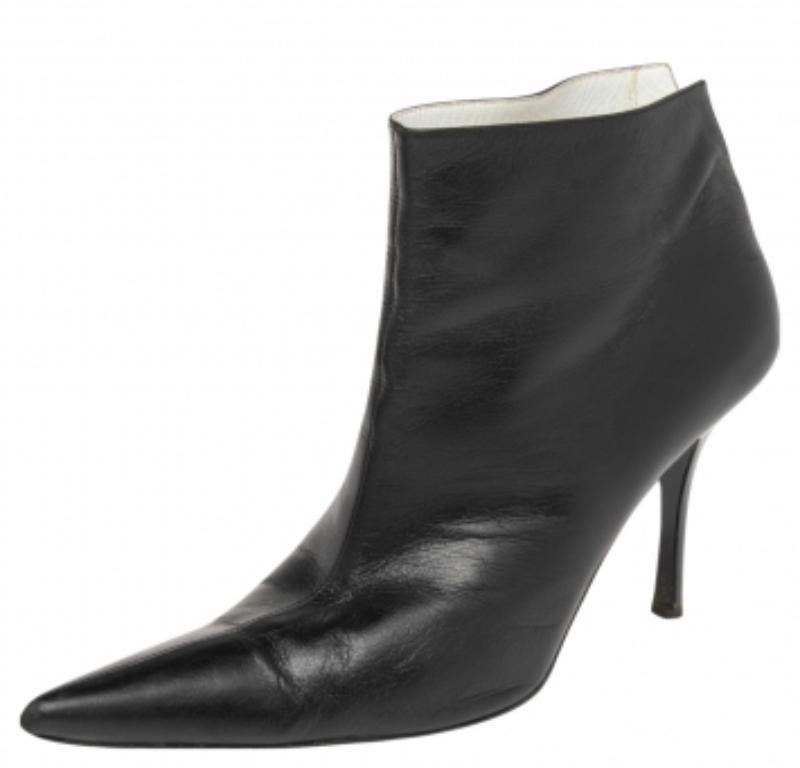  Celine - Bottines à bout pointu en cuir noir - Taille 37,5 Pour femmes 