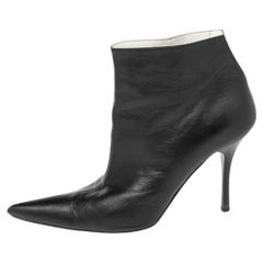 Celine Black Leather Pointed Toe Ankle Boots Size 37.5