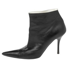 Used Celine Black Leather Pointed Toe Ankle Boots Size 37.5