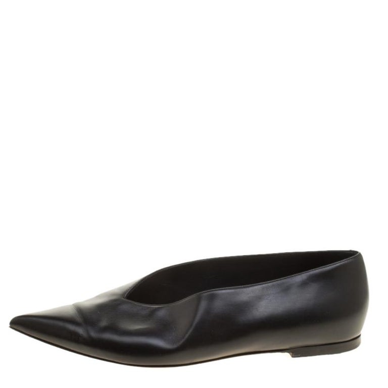 Celine Black Leather Pointed Toe Flats Size 37 For Sale at 1stDibs