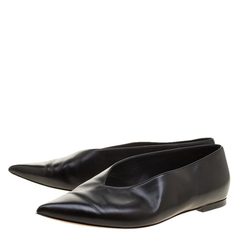 Celine Black Leather Pointed Toe Flats Size 37 For Sale at 1stDibs