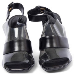 CELINE black leather & PVC Slingback Peep-Toe Sandals Shoes 39.5