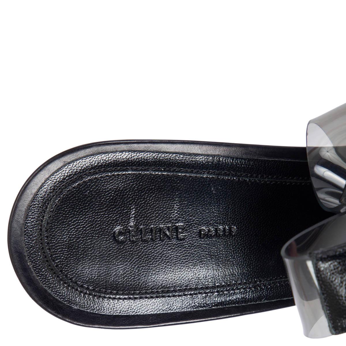 CELINE black leather & PVC Slingback Peep-Toe Sandals Shoes 39.5 For Sale 1