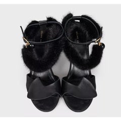 Celine Black Leather Sandals with Fur Strap - Size 39
