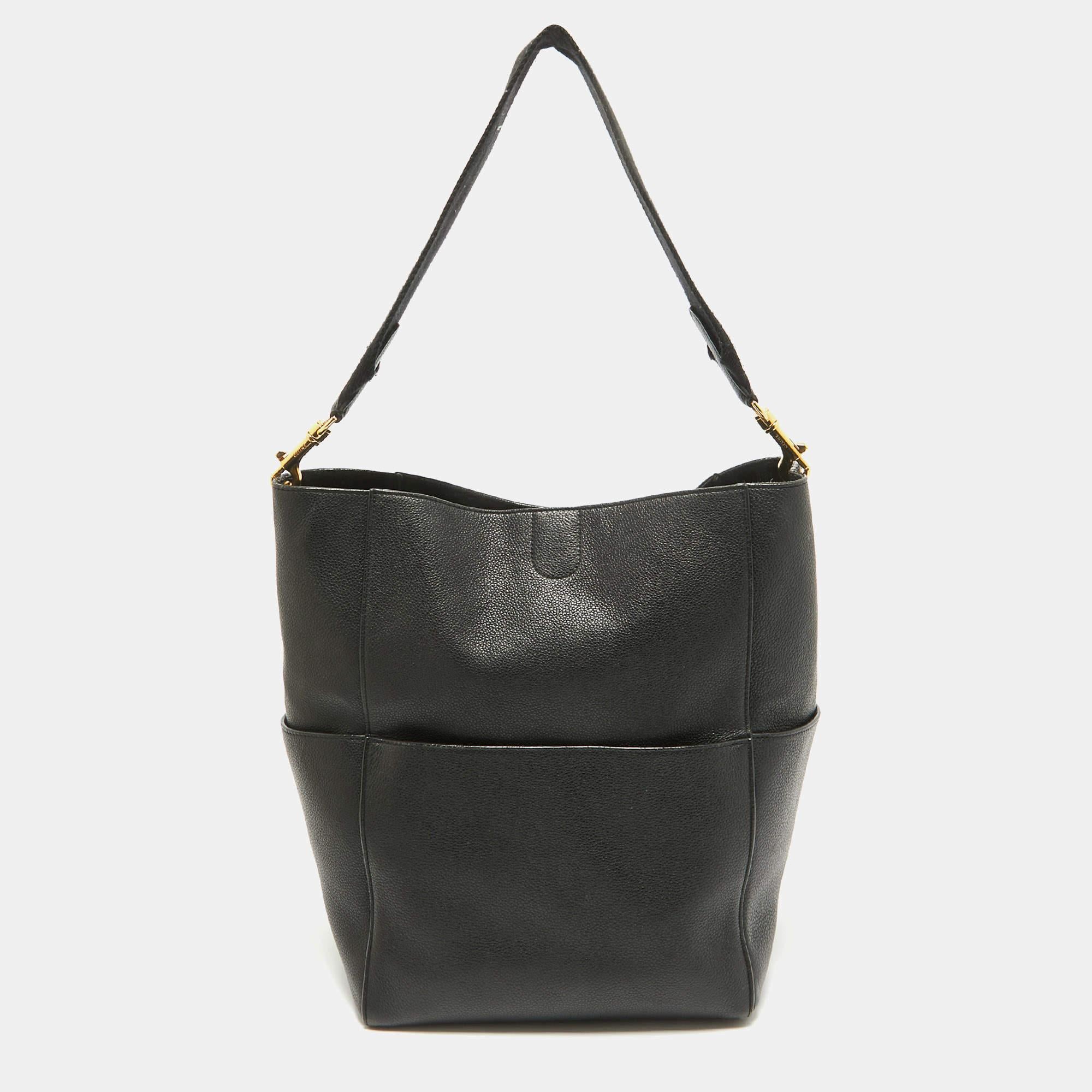 Women's Celine Black Leather Sangle Bucket Bag