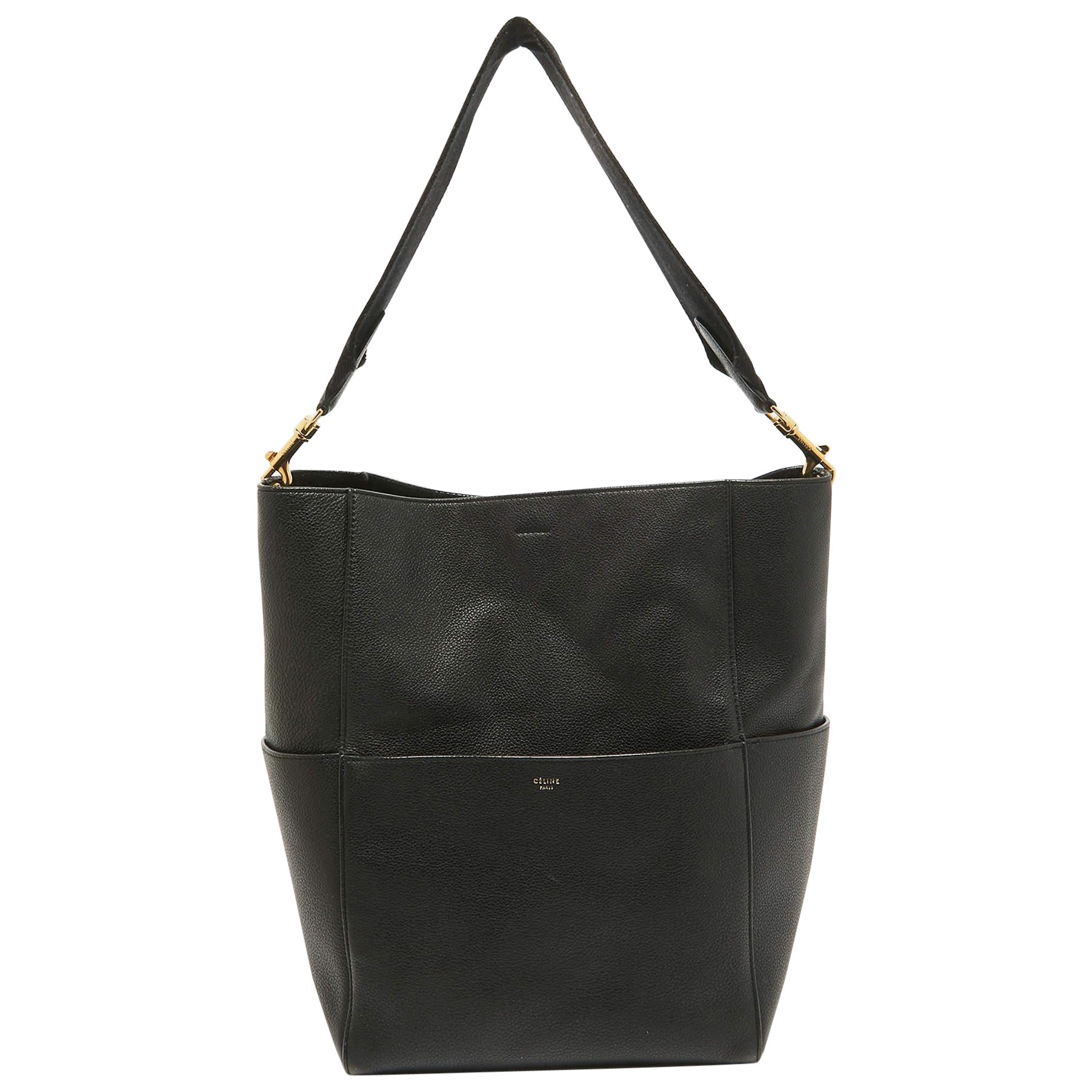 Celine Black Leather Sangle Bucket Bag