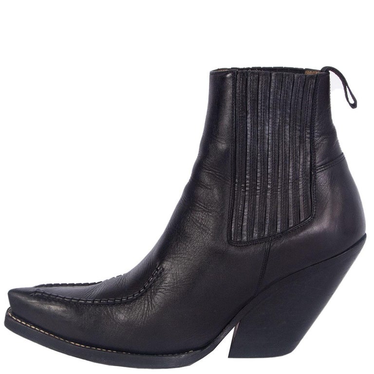 CELINE black leather SANTIAG Western Cowboy Ankle Boots Shoes 39 at 1stDibs