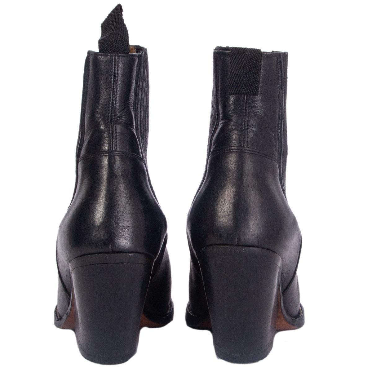 CELINE black leather SANTIAG Western Cowboy Ankle Boots Shoes 39 at 1stDibs