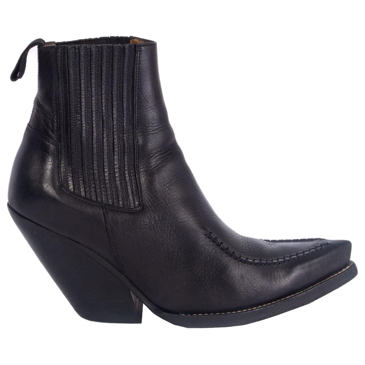 CELINE black leather SANTIAG Western Cowboy Ankle Boots Shoes 39