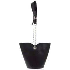 Celine Black Leather Silver Chain Open Top Bucket Shoulder Bag