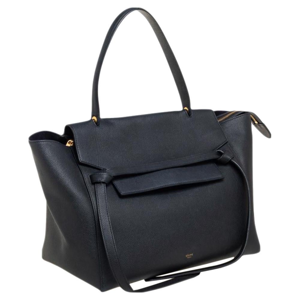 Women's Celine Black Leather Small Belt Top Handle Bag