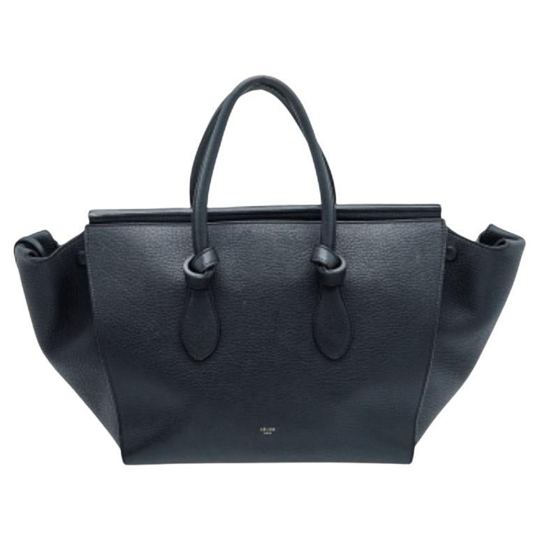 Celine Black Leather Small Tie Tote For Sale