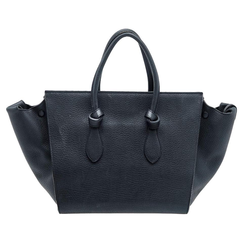 Celine Black Leather Small Tie Tote For Sale
