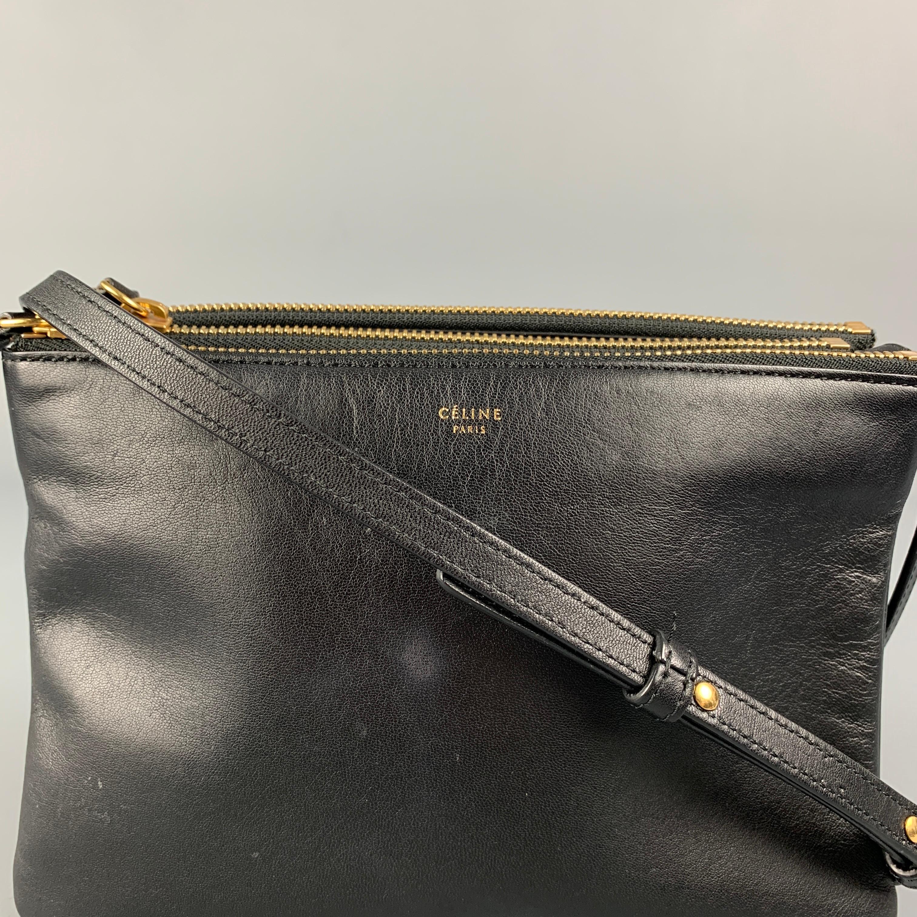 CELINE Black Leather Small Trio Cross Body Bag In Good Condition In San Francisco, CA