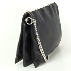CELINE black leather SOFT TRIO CHAIN Shoulder Bag Clutch