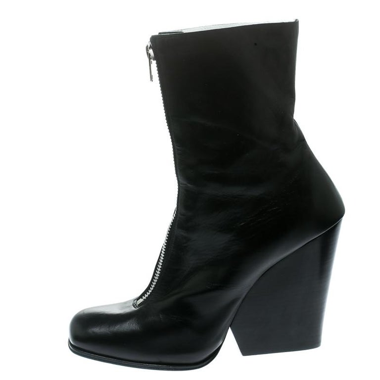 Celine Black Leather Square Toe Calf Length Boots Size 40.5 For Sale at ...