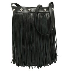 Celine Black Leather Studded Fringe Hobo