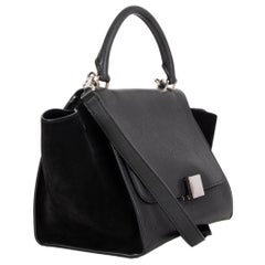 CELINE black leather & suede TRAPEZE SMALL Shoulder Bag