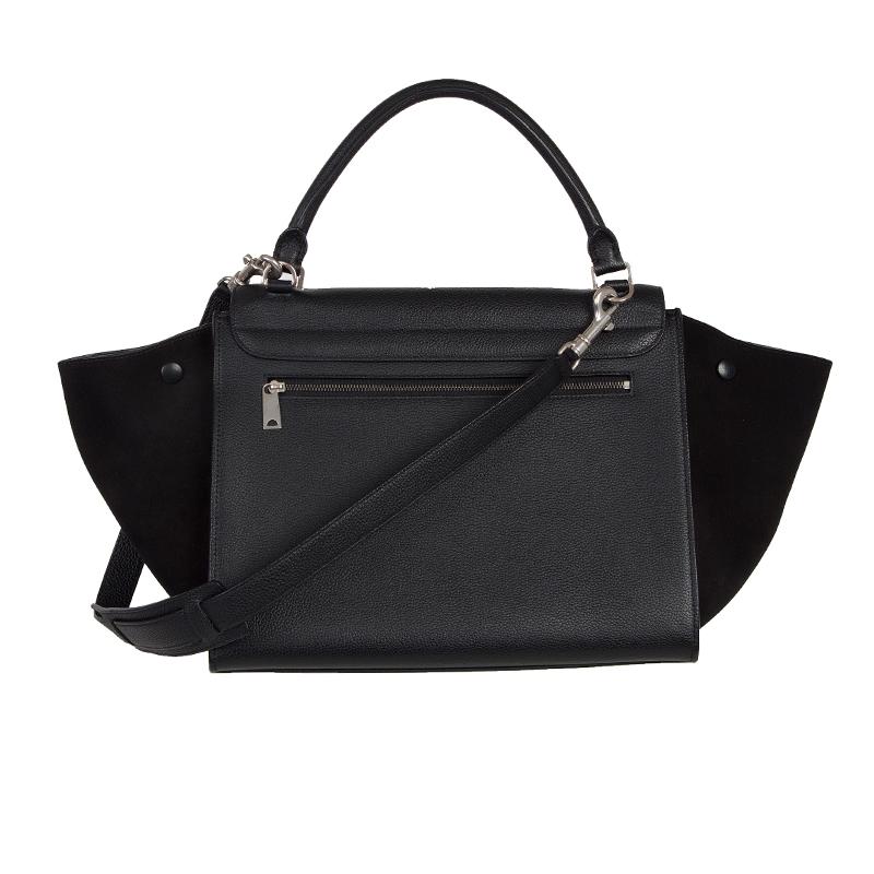 Black CELINE black leather & suede TRAPEZE SMALL Shoulder Bag