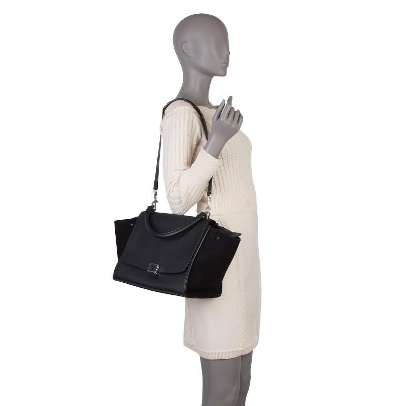 CELINE black leather & suede TRAPEZE SMALL Shoulder Bag 2