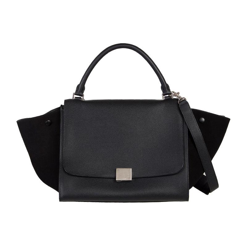 CELINE black leather & suede TRAPEZE SMALL Shoulder Bag