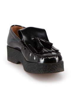 Celine Black Leather Tassel Platform Loafers Size IT 40