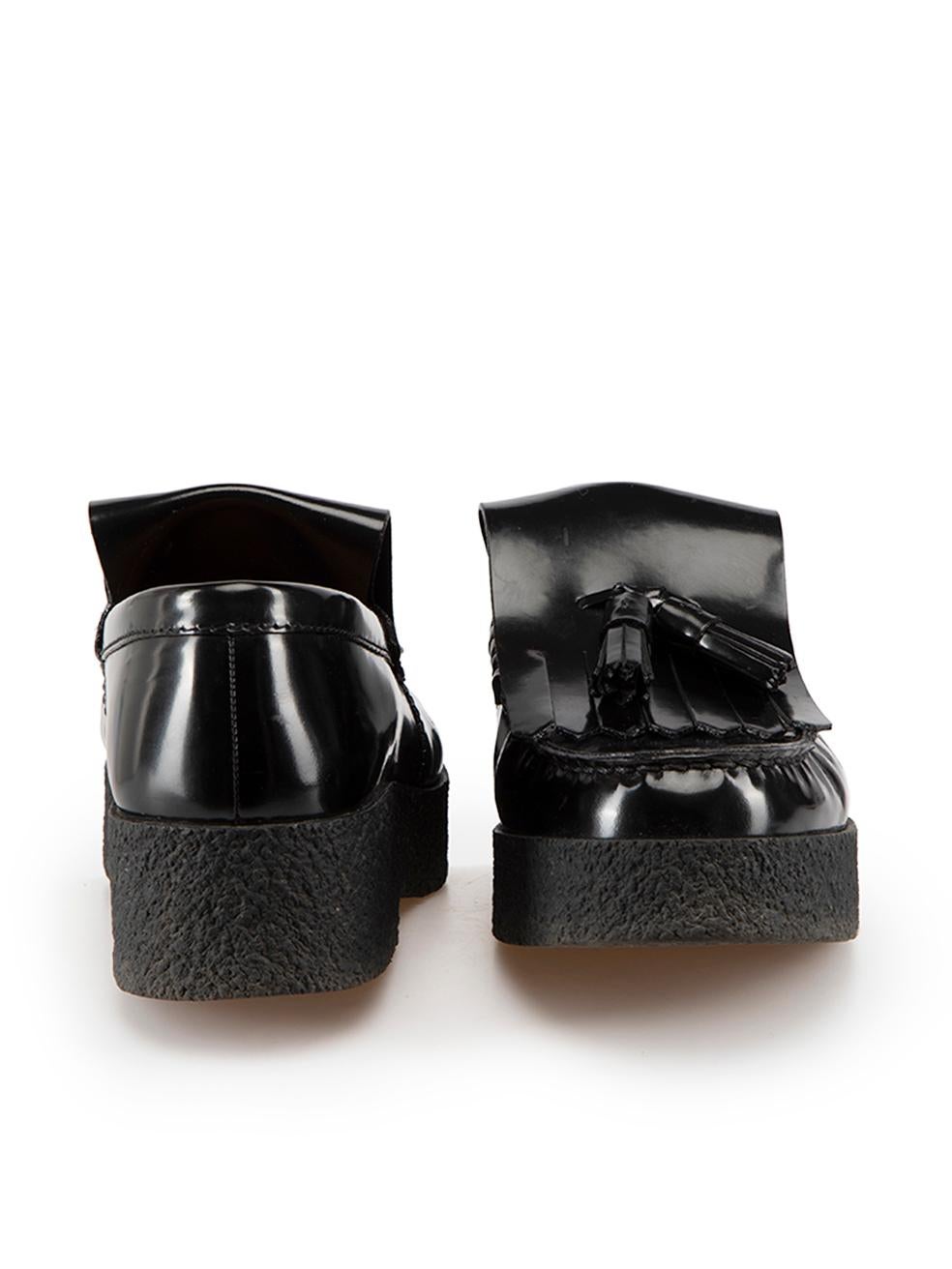 Celine Black Leather Tassel Platform Loafers Size IT 40 In Excellent Condition For Sale In London, GB