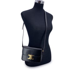 Celine Black Leather Teen Triomphe Box Small Shoulder Bag