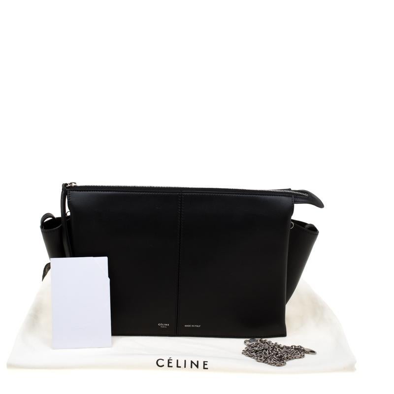 Celine Black Leather Trifold Chain Clutch 5