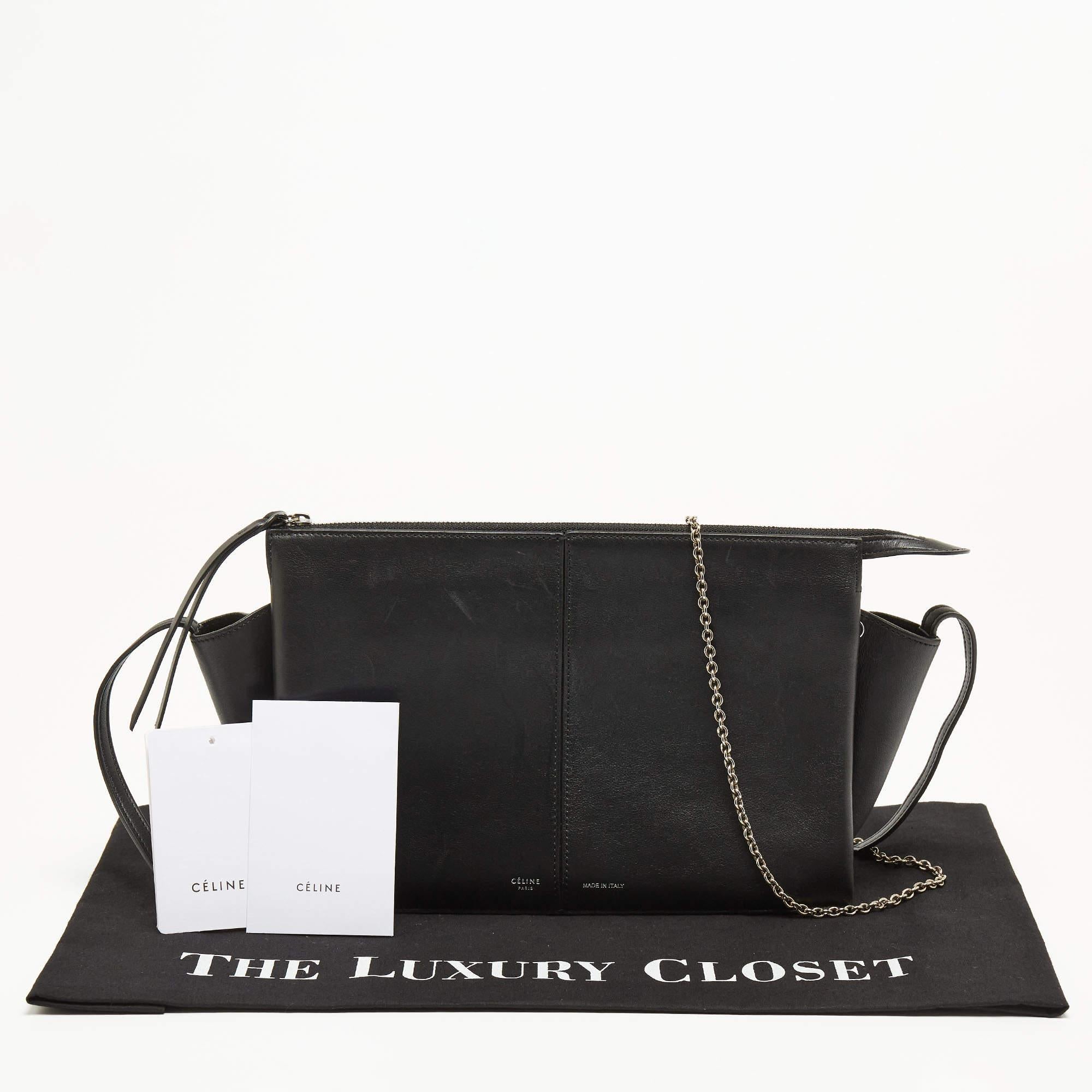 Celine Black Leather Trifold Chain Clutch 7