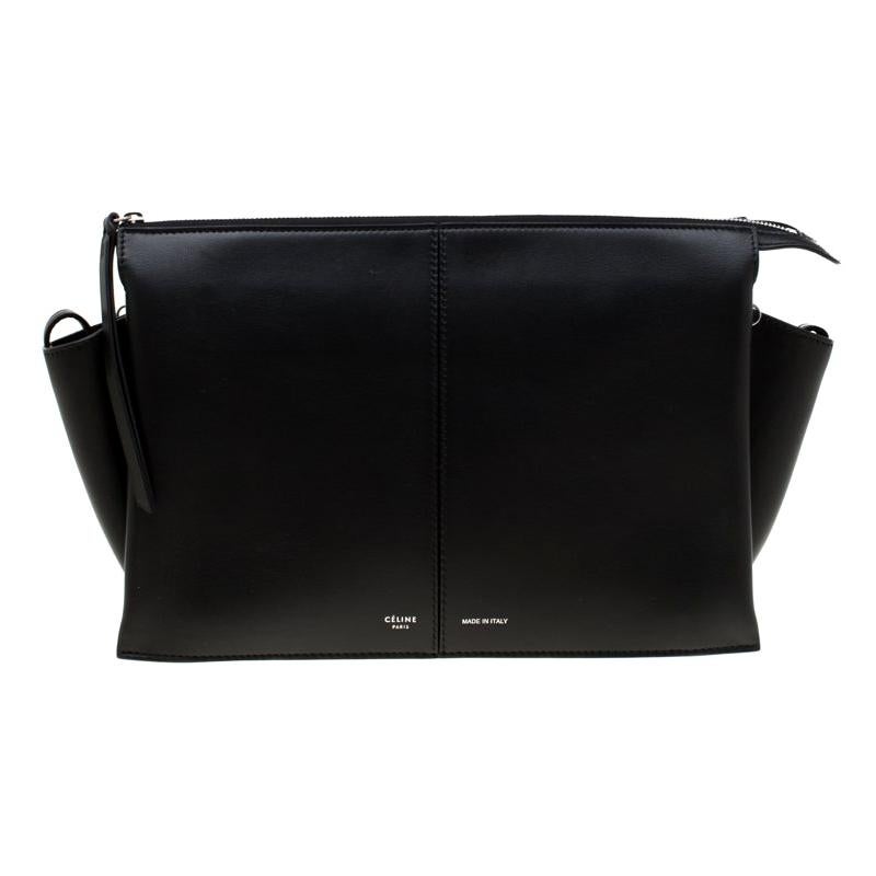 Celine Black Leather Trifold Chain Clutch