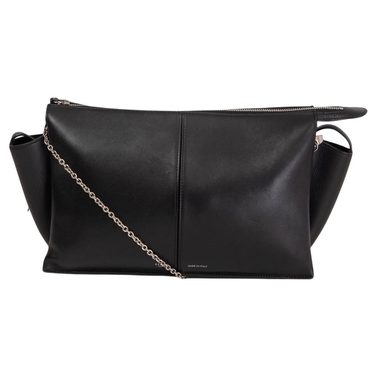 Celine Black Leather Trifold Clutch on Chain Bag