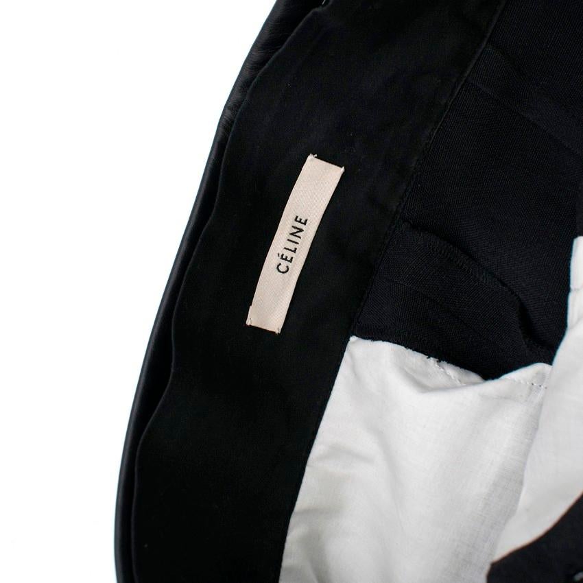 Celine Black Leather Trim Velcro Belted Silk-Noil Trousers US 0-2 In Excellent Condition In London, GB