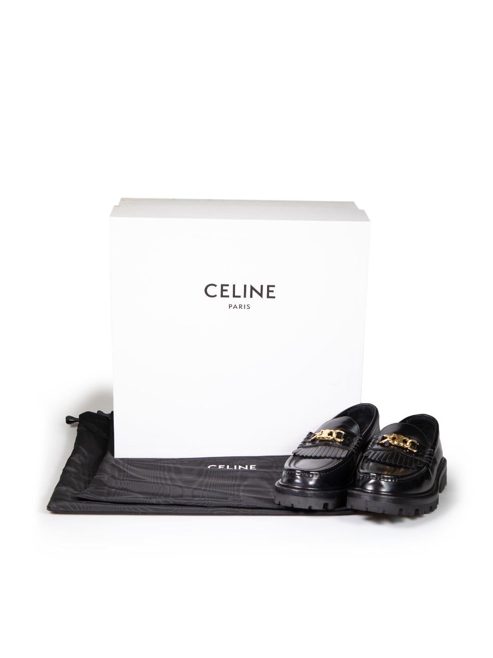 Céline Black Leather Triomphe Chain Margaret Loafers Size IT 37 For Sale 4