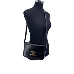 Celine Black Leather Triomphe Classique Medium Shoulder Bag