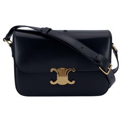Celine Black Leather Triomphe Classique Medium Shoulder Bag