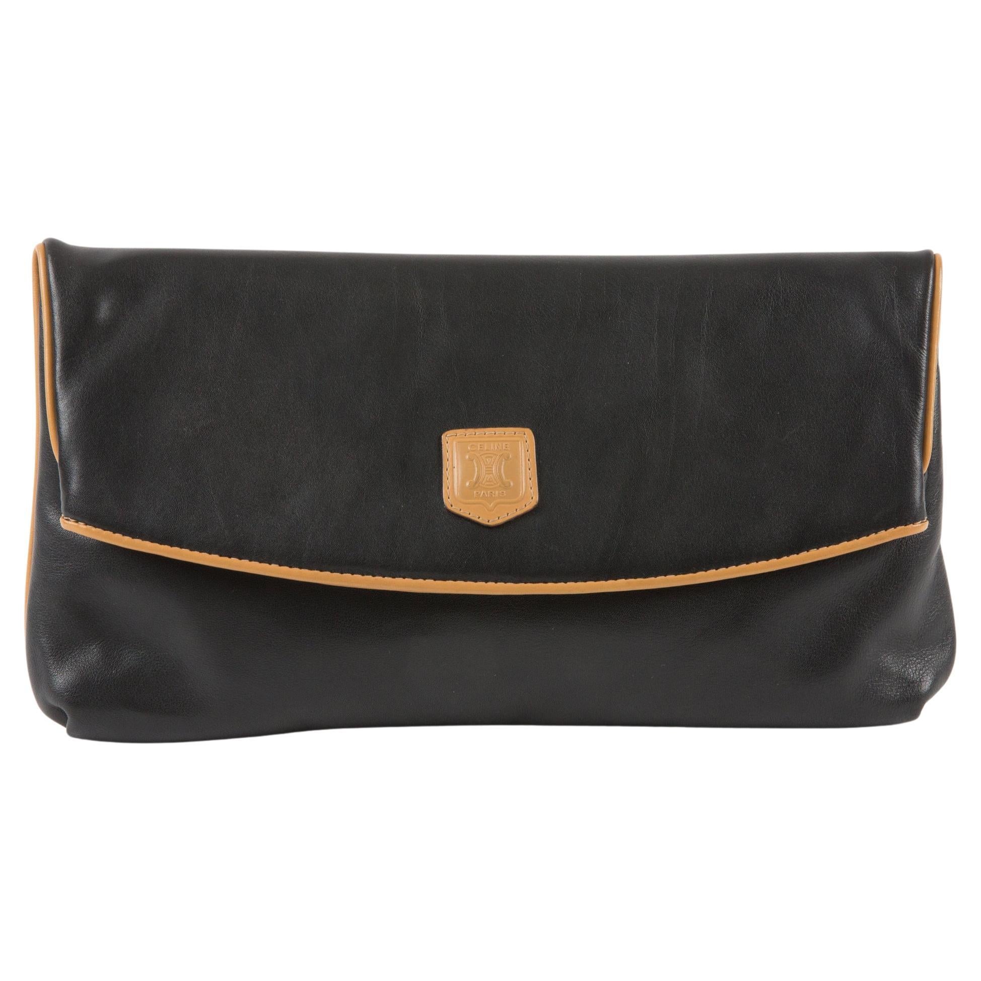 Celine Black Leather Triomphe Clutch Bag