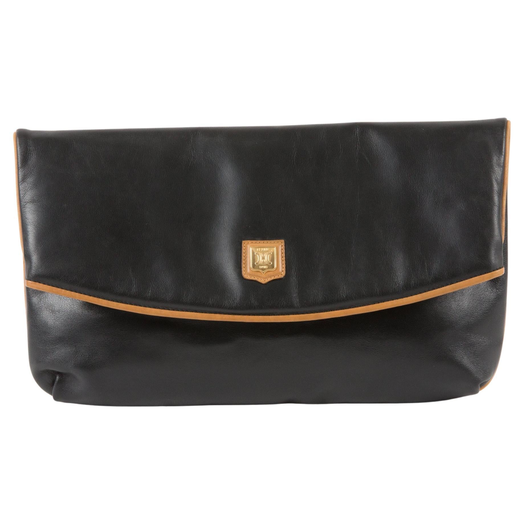 Celine Black Leather Triomphe Clutch Bag For Sale