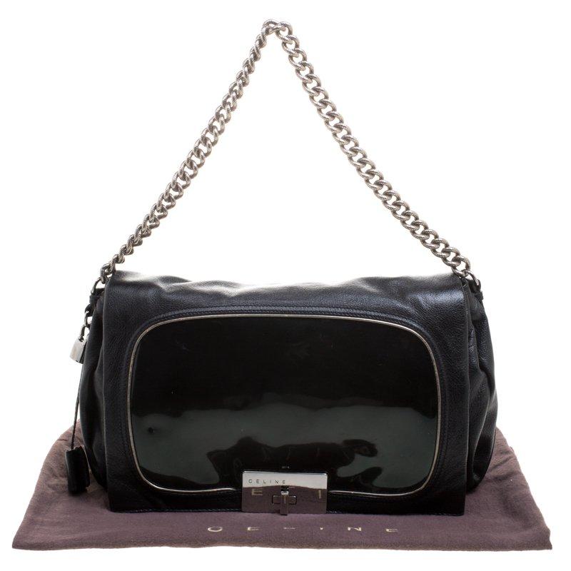 Celine Black Leather Turnlock Chain Shoulder Bag 7