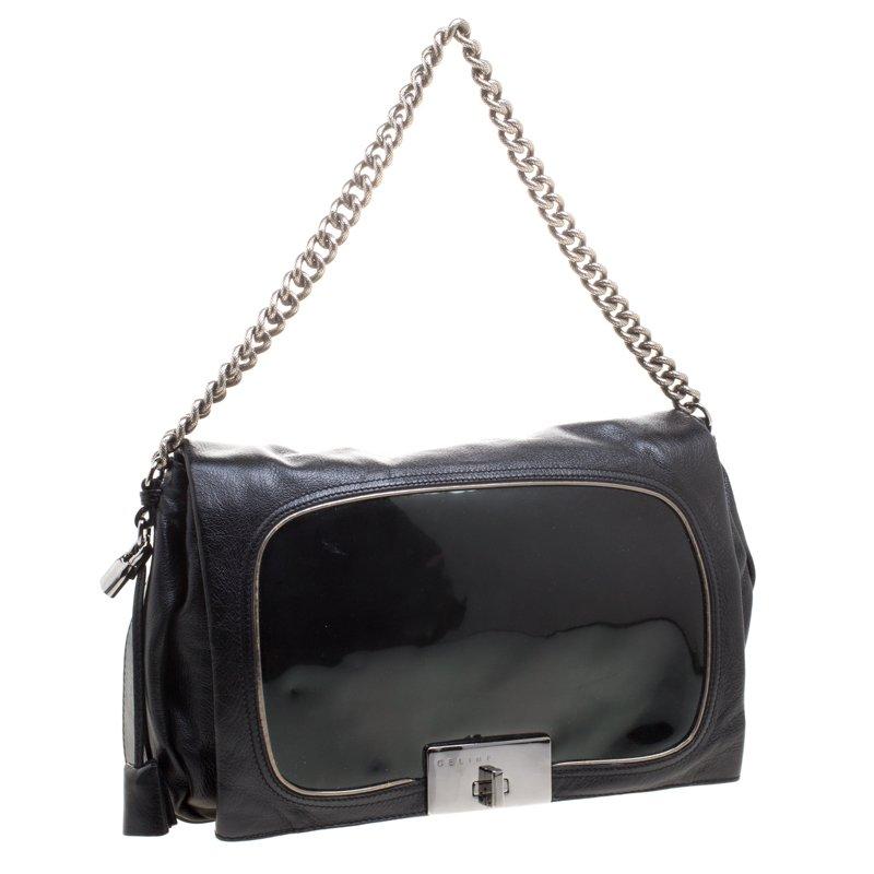 Celine Black Leather Turnlock Chain Shoulder Bag 4