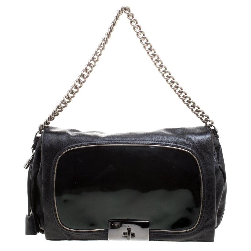 Celine Black Leather Turnlock Chain Shoulder Bag