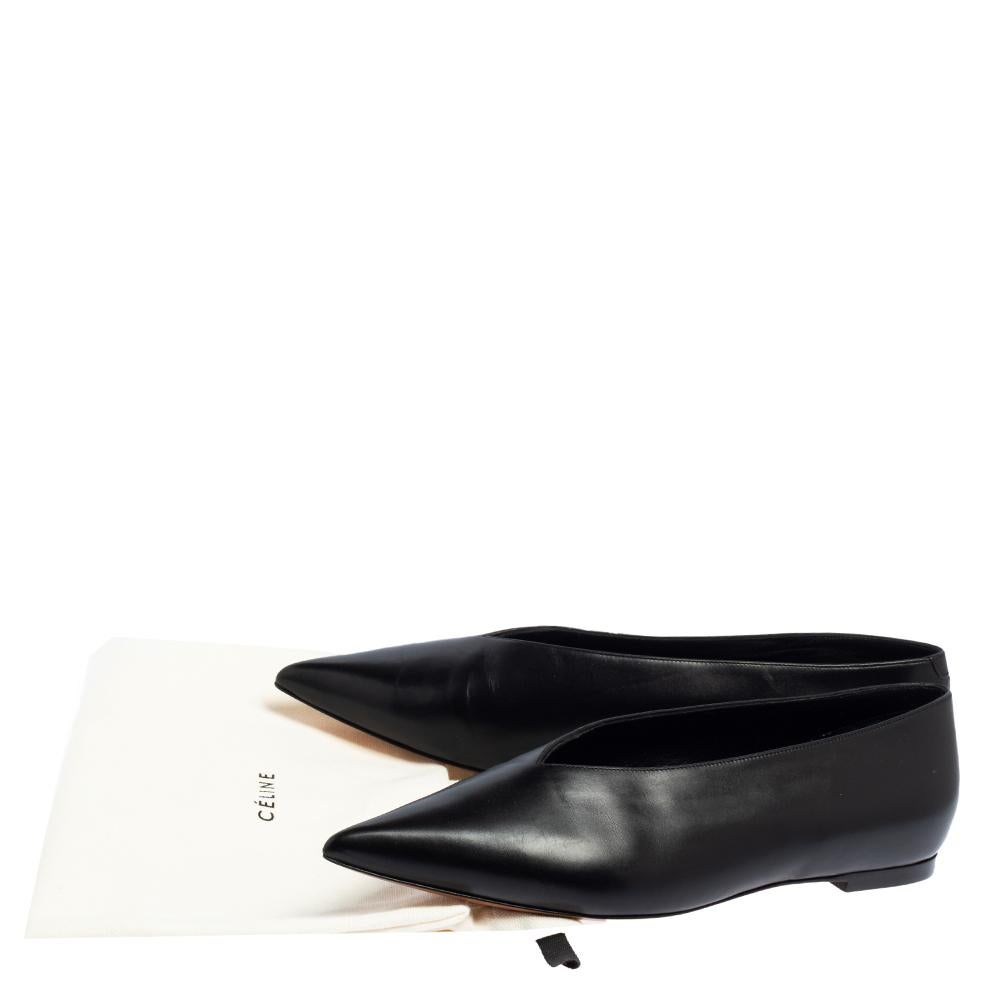 Women's Celine Black Leather V-Neck Ballet Flats Size 37.5