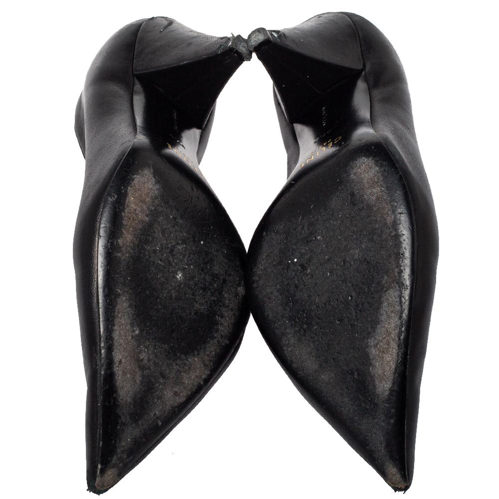 Celine Black Leather V Neck Pointed Toe Pumps Size 37.5 2