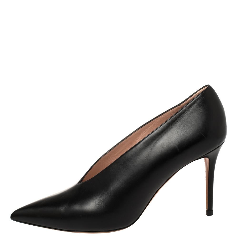 Celine Black Leather V Neck Pointed Toe Pumps Size 39 1
