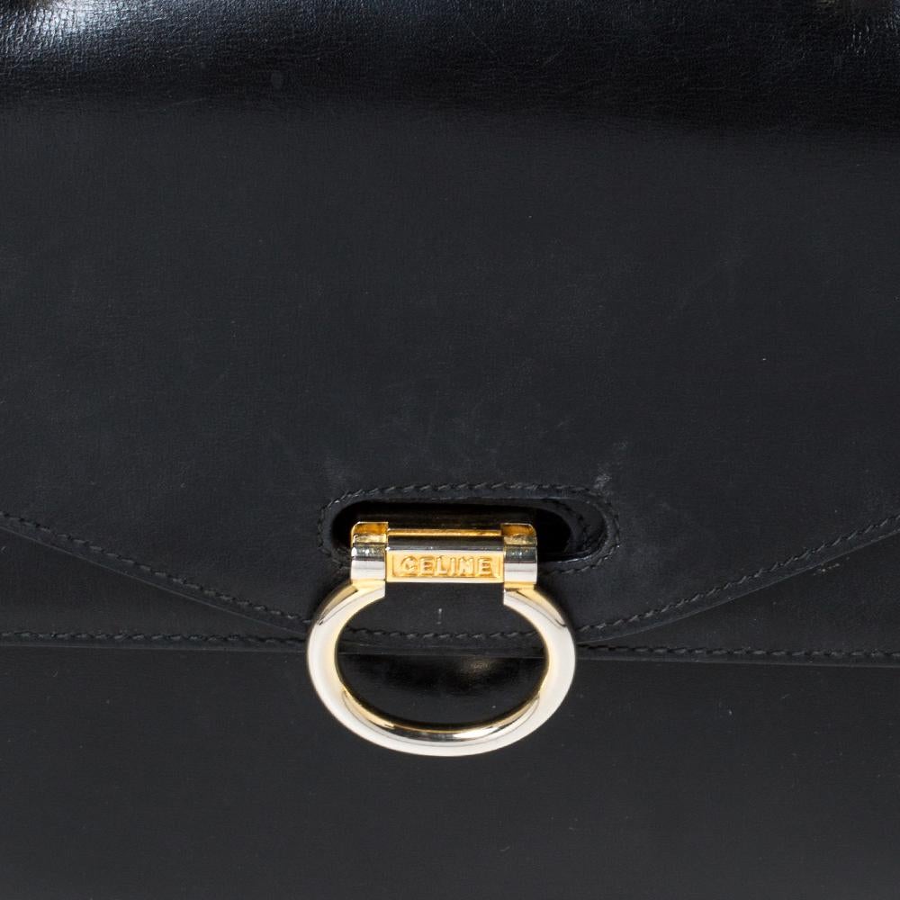 Celine Black Leather Vintage Flap Top Handle Bag 1