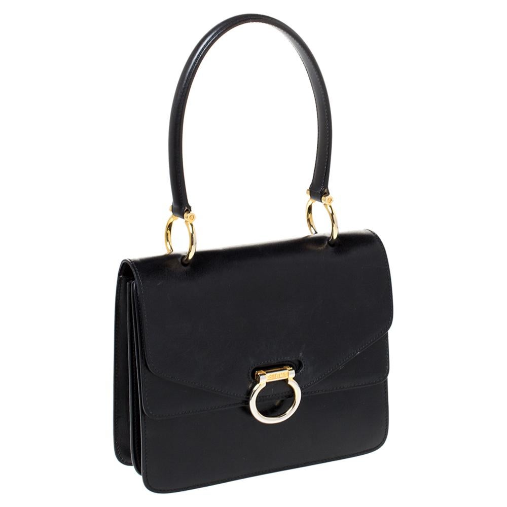 Celine Black Leather Vintage Flap Top Handle Bag 2