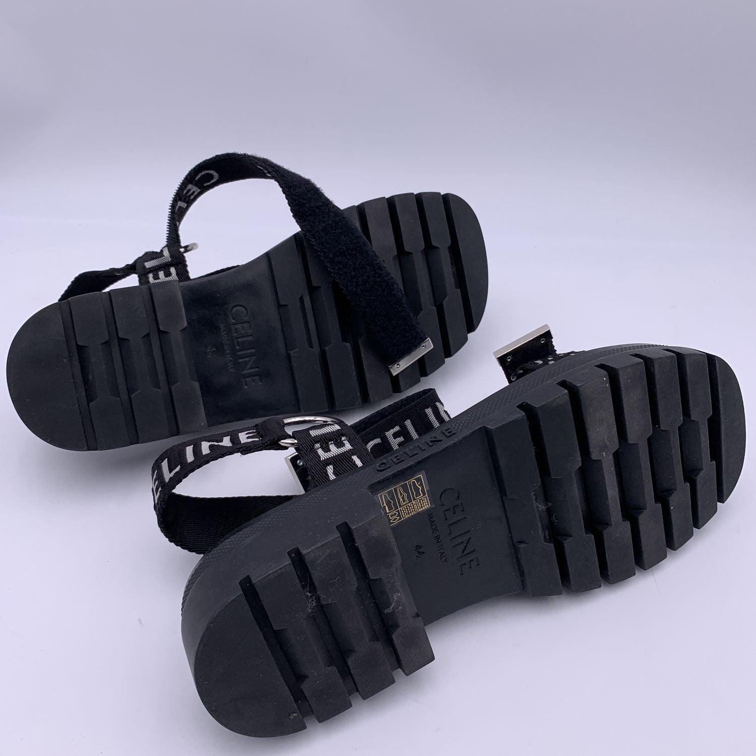 Celine Black Leo Strappy Sandals Shoes with Jacquard Straps Size 44 In Excellent Condition For Sale In Rome, Rome